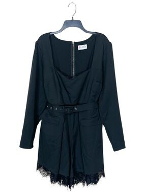 L’ATISTE Black Long Sleeve Romper with Lace Detail